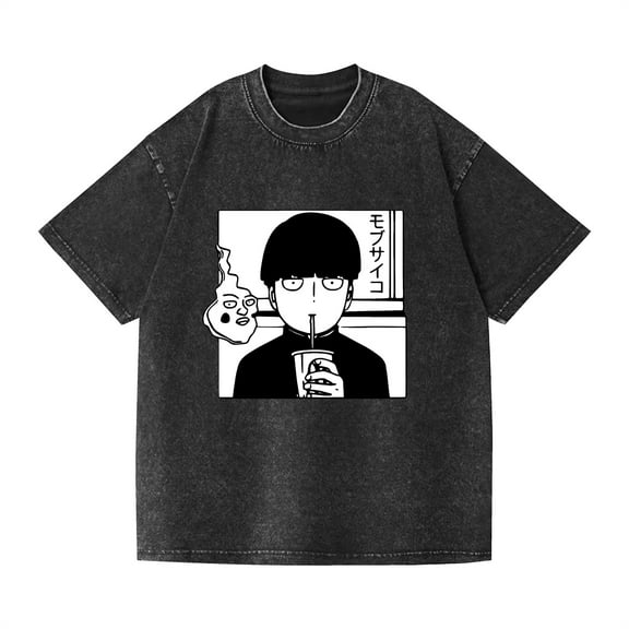 Duoxingbao  Cross-border hip-hop street washed T-shirt Mob Psycho 100 surrounding anime cotton summer couple short sleeves