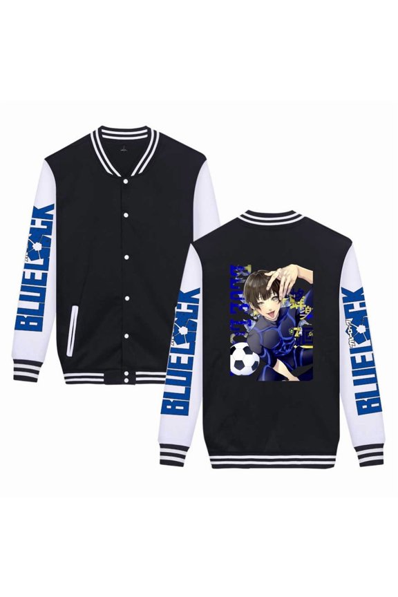 Cross-border hoodie jacket  BLUE LOCK blue prison-themed printed baseball uniform for men and women.