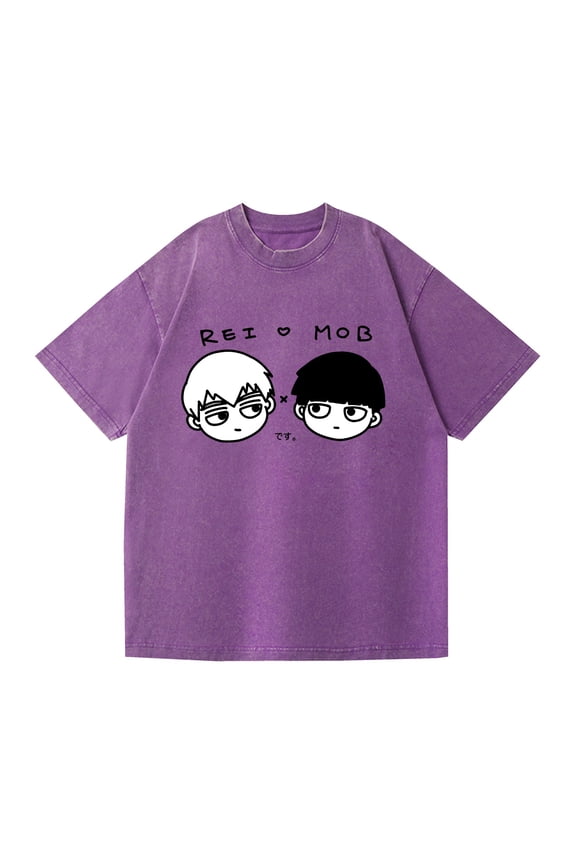Cross-border washed T-shirt Mob Psycho 100 casual cotton summer short-sleeved men and women
