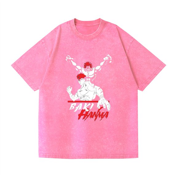 Duoxingbao Cross-border washed T-shirt anime Baki Fanma Baki casual cotton summer short-sleeved men and women