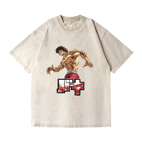 Duoxingbao Cross-border washed T-shirt anime Baki Fanma Baki casual cotton summer short-sleeved men and women