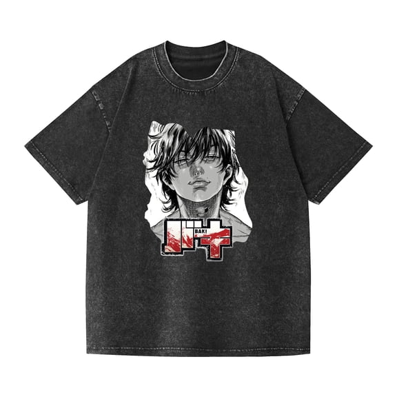 Duoxingbao  Cross-border washed T-shirt anime Baki Fanma Baki casual cotton summer short-sleeved men and women