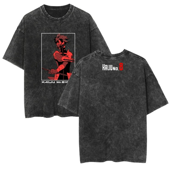 Duoxingbao Cross-border washed T-shirt anime Kaiju No. 8 Monster No. 8 casual cotton summer short-sleeved men and women