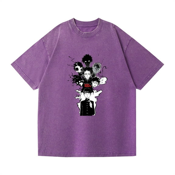 Duoxingbao  Cross-border washed T-shirt anime Mob Psycho 100 casual cotton summer short-sleeved men and women