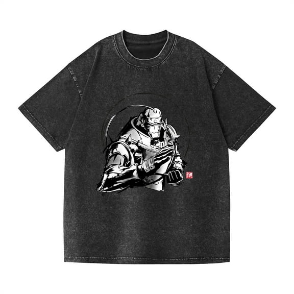 Duoxingbao Cross-border washed T-shirt anime new Fullmetal Alchemist casual cotton summer short-sleeved men and women