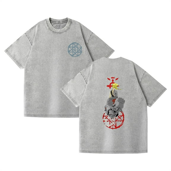 Duoxingbao  Cross-border washed T-shirt anime new Fullmetal Alchemist casual cotton summer short-sleeved men and women