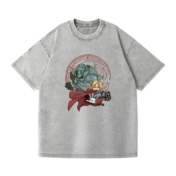 Duoxingbao Cross-border washed T-shirt anime new Fullmetal Alchemist casual cotton summer short-sleeved men and women