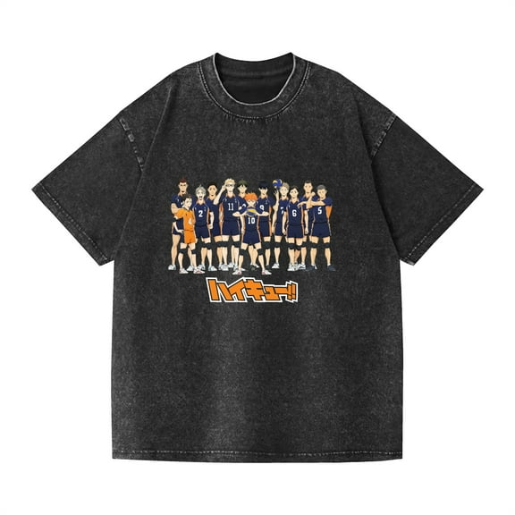 Duoxingbao  Cross-border washed T-shirt new Haikyuu Haikyuu casual cotton summer short-sleeved men and women