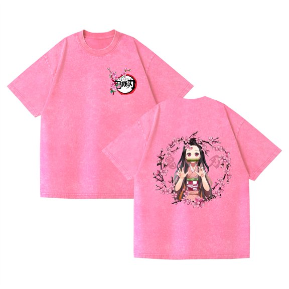 Duoxingbao Cross-border washed retro T-shirt street hip-hop anime Demon Slayer casual cotton summer short sleeve