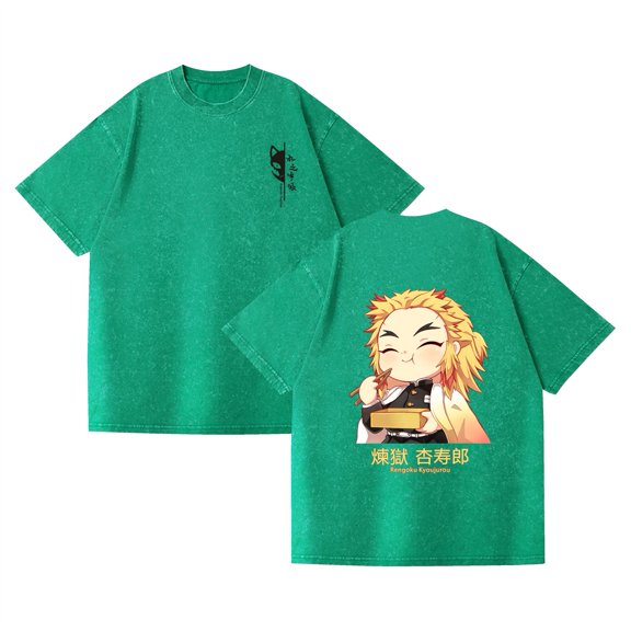 Duoxingbao  Cross-border washed retro T-shirt street hip-hop anime Demon Slayer casual cotton summer short sleeve
