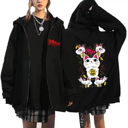 Duoxingbao DANDADAN zipper sweatshirt plus velvet pullover hooded long-sleeved shirt for men and women street style