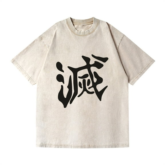 Duoxingbao  Foreign trade hip-hop street washed T-shirt Demon Slayer surrounding anime cotton summer couple short sleeves