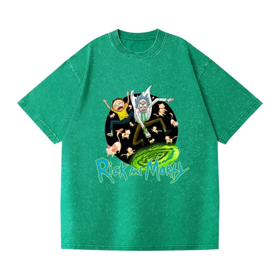 Duoxingbao  Foreign trade hip hop street washed T-shirt Rui and Mo surrounding anime cotton summer couple short sleeves