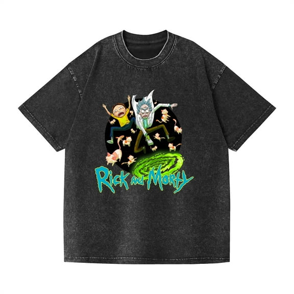 Duoxingbao Foreign trade hip hop street washed T-shirt Rui and Mo surrounding anime cotton summer couple short sleeves