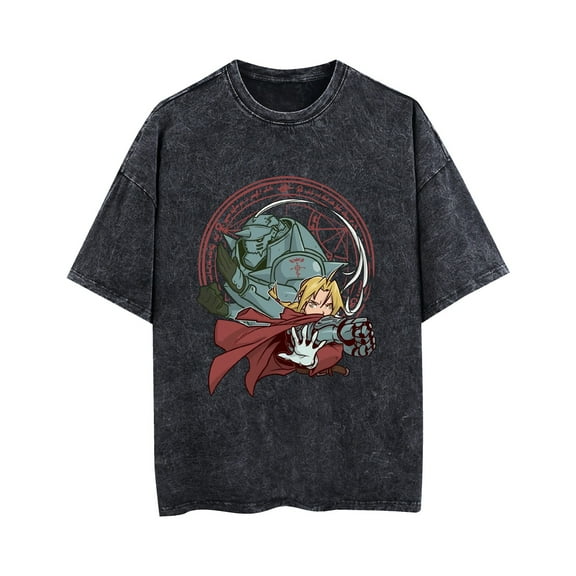 Duoxingbao  Fullmetal Alchemist T-shirt Retro Washed Cotton Breathable Short Sleeve Summer Unisex