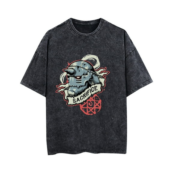 Duoxingbao  Fullmetal Alchemist T-shirt Retro Washed Cotton Breathable Short Sleeve Summer Unisex