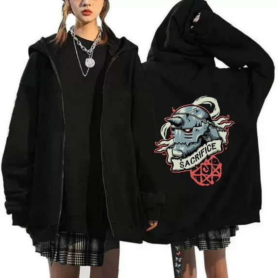 Duoxingbao Fullmetal Alchemist Zipper Sweatshirt Pure Cotton Breathable Hooded Long Sleeve Shirt Unisex