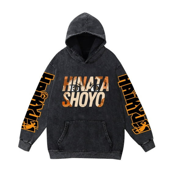 Duoxingbao  Haikyuu Volleyball Boys Sweatshirt Washed Vintage Cotton Breathable Long Sleeve Hooded Unisex