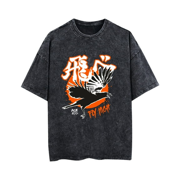 Duoxingbao  Haikyuu volleyball t-shirt washed vintage pure cotton breathable short sleeve summer unisex