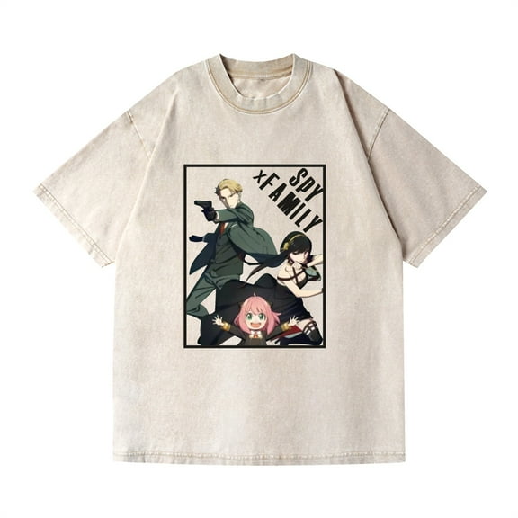 Duoxingbao  Hip-hop street washed T-shirt spy play house Spy X Family surrounding anime cotton summer couple short sleeves