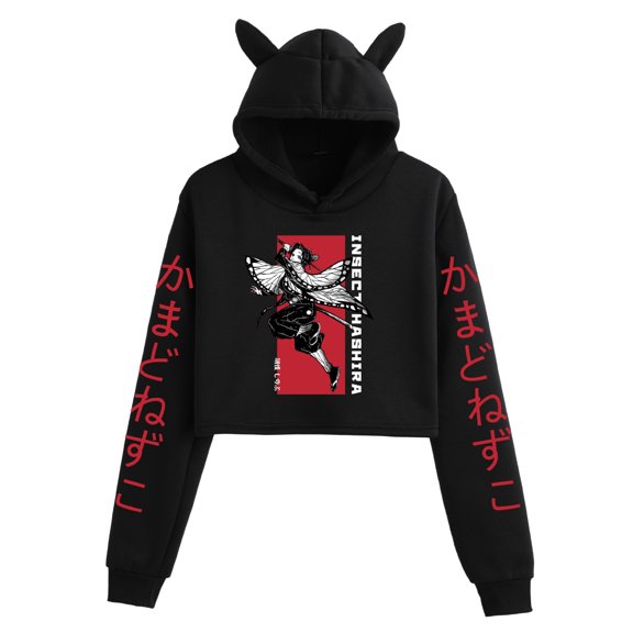 Duoxingbao Hot Selling Anime Demon Slayer Cross-Border Foreign Trade Casual Women's Midriff-Exposed Cat Ear Hoodie