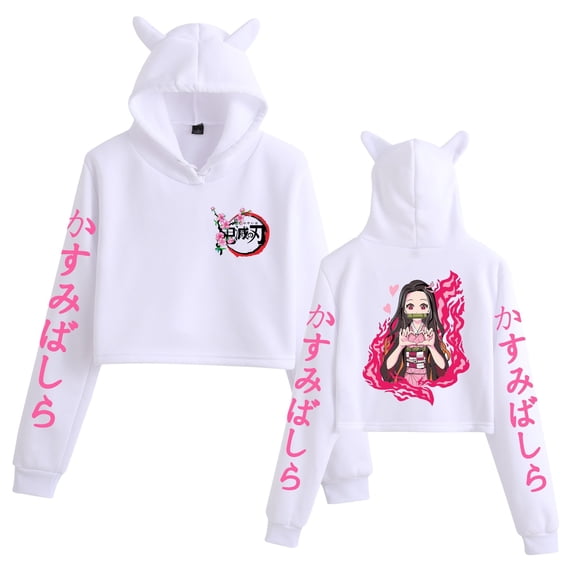 Duoxingbao  Hot Selling Anime Demon Slayer Cross-Border Foreign Trade Casual Women's Midriff-Exposed Cat Ear Hoodie