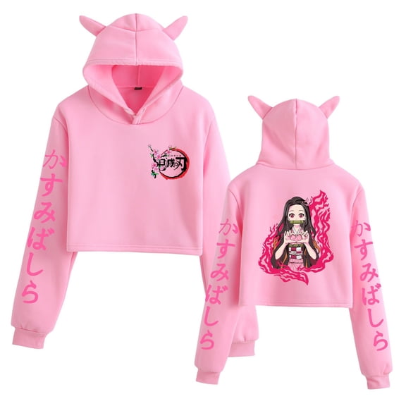 Duoxingbao  Hot Selling Anime Demon Slayer Cross-Border Foreign Trade Casual Women's Midriff-Exposed Cat Ear Hoodie