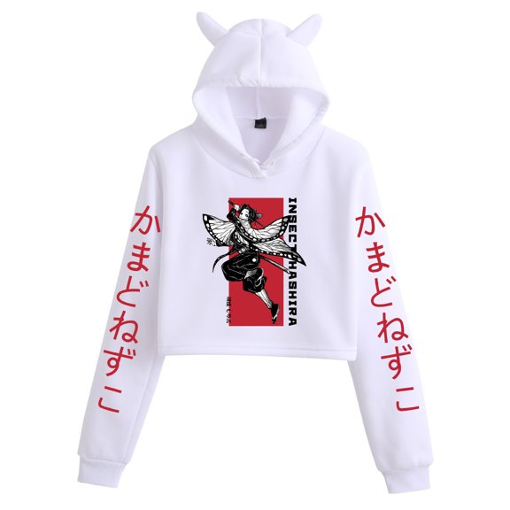 Duoxingbao  Hot Selling Anime Demon Slayer Cross-Border Foreign Trade Casual Women's Midriff-Exposed Cat Ear Hoodie