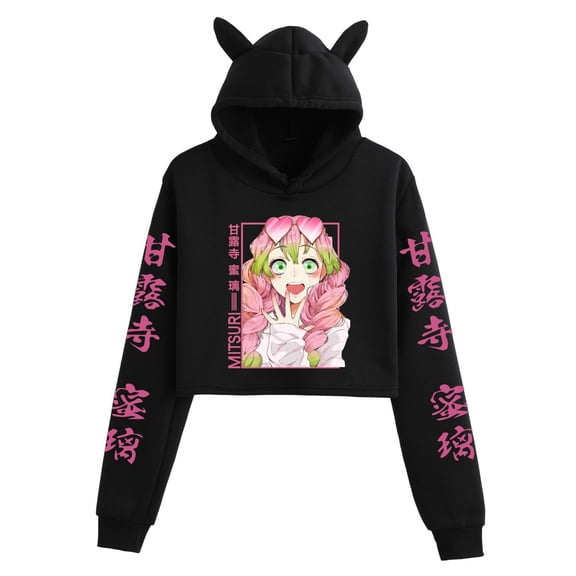 Duoxingbao Hot Selling Anime Demon Slayer Cross-Border Foreign Trade Casual Women's Midriff-Exposed Cat Ear Hoodie