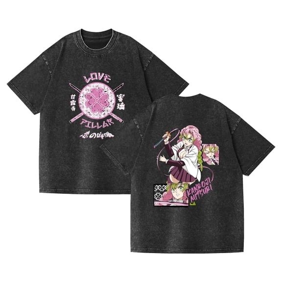 Duoxingbao Hot Selling Demon Slayer Cotton T-Shirt New Distressed Anime Washed Short-Sleeve