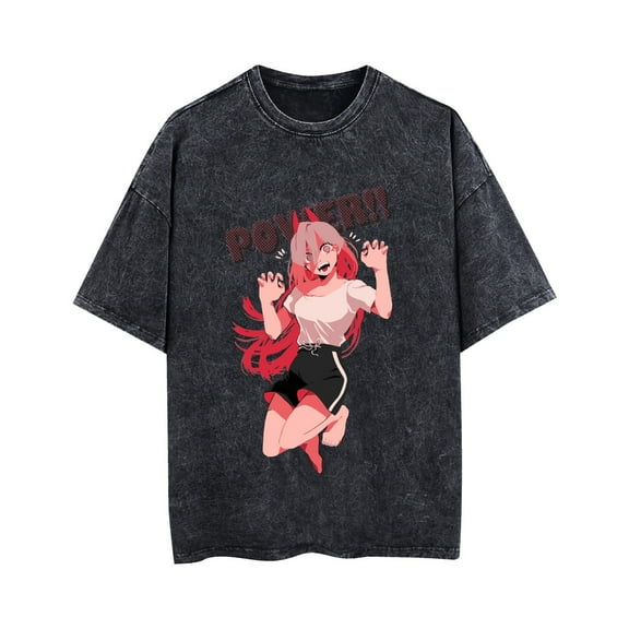 Duoxingbao  Hot Selling Distressed Washed Chainsaw Man Print Casual Cotton Summer Short-Sleeve T-Shirt