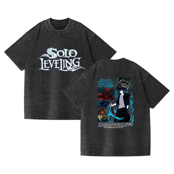 Duoxingbao  Hot Selling Solo Leveling Cotton T-Shirt New Distressed Anime Washed Short-Sleeve