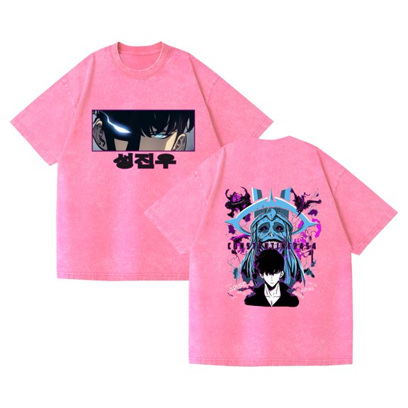 Duoxingbao  Hot Selling Solo Leveling Cotton T-Shirt New Distressed Anime Washed Short-Sleeve