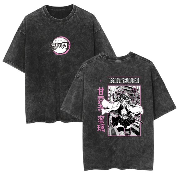 Duoxingbao Hot-selling new washed T-shirt anime Demon Slayer loose-fitting retro style unisex.