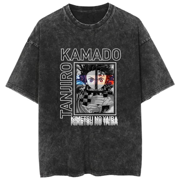 Duoxingbao  Hot-selling new washed T-shirt anime Demon Slayer loose-fitting retro style unisex.