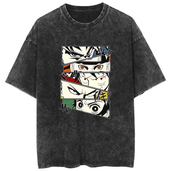 Duoxingbao  Hot-selling new washed T-shirt anime Demon Slayer loose-fitting retro style unisex.