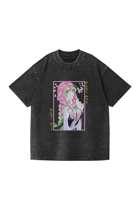 Hot selling retro washed T-shirt hip hop anime demon slayer casual cotton summer short sleeve