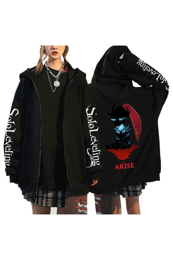 Japanese anime solo leveling print sweatshirt hoodie top zipper jacket winter men and women