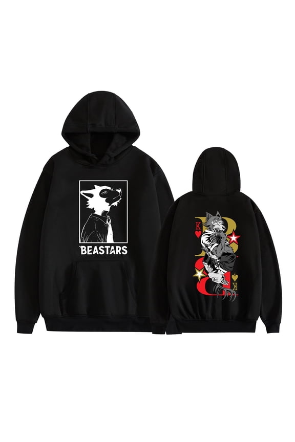 Japanese anime-themed couple hoodies BEASTARS printed casual loose hooded jackets.