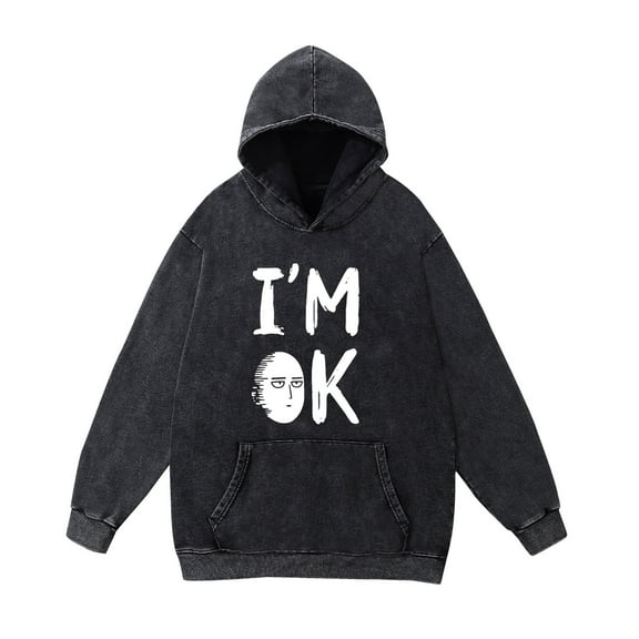 Duoxingbao  Japanese comic new style One Punch Man pure cotton breathable washed sweatshirt retro unisex hooded long-sleeved shirt