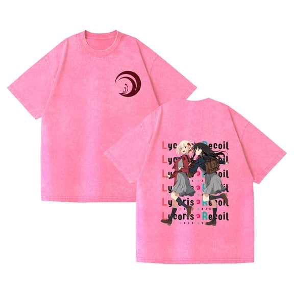 Duoxingbao Lycoris Recoil Jinmu Qianshu cross-border hot selling washed couple short-sleeved T-shirt loose retro T-shirt for men and women