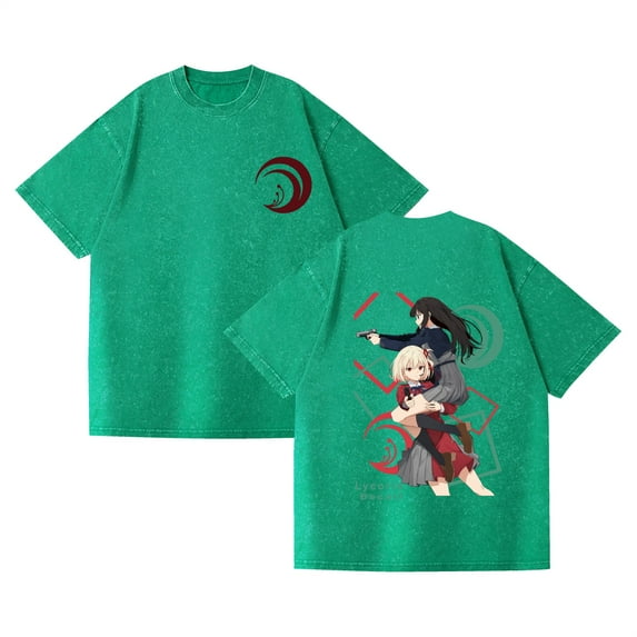 Duoxingbao Lycoris Recoil Jinmu Qianshu cross-border hot selling washed couple short-sleeved T-shirt loose retro T-shirt for men and women