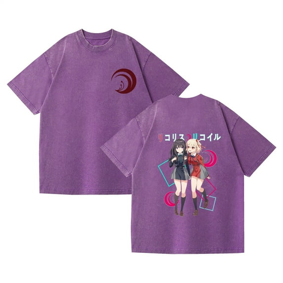 Duoxingbao  Lycoris Recoil Jinmu Qianshu cross-border hot selling washed couple short-sleeved T-shirt loose retro T-shirt for men and women