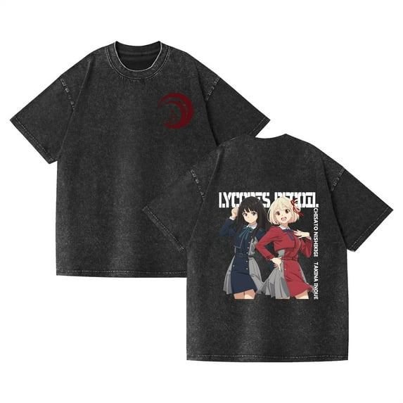 Duoxingbao Lycoris Recoil Jinmu Qianshu cross-border hot selling washed couple short-sleeved T-shirt loose retro T-shirt for men and women