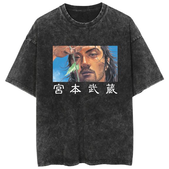 Duoxingbao New export style washed T-shirt Vagabond Miyamoto Musashi anime loose retro T-shirt for men and women.