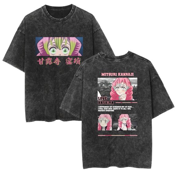 Duoxingbao New export style washed T-shirt anime Demon Slayer loose-fitting retro style unisex.