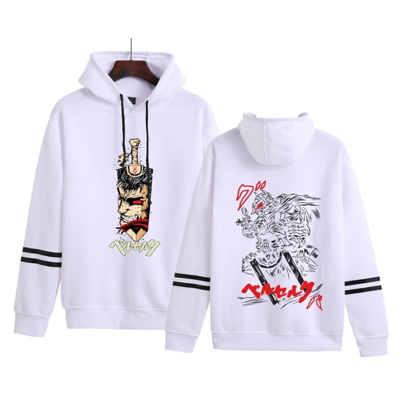 Duoxingbao New stylish and simple printed Berserk unisex hooded sweatshirt with double stripes.