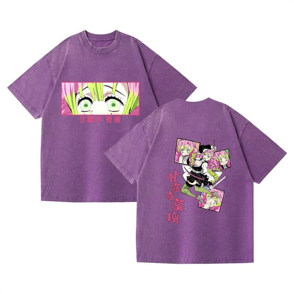 Duoxingbao  Retro cross-border washed T-shirt street hip-hop anime Demon Slayer casual cotton summer short sleeve