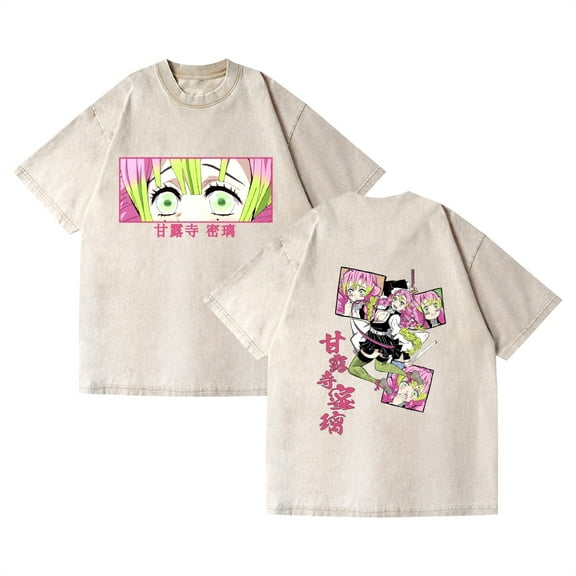 Duoxingbao  Retro cross-border washed T-shirt street hip-hop anime Demon Slayer casual cotton summer short sleeve