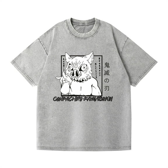 Duoxingbao  Short-sleeved cross-border hot-selling Demon Slayer pure cotton summer retro washed T-shirt unisex